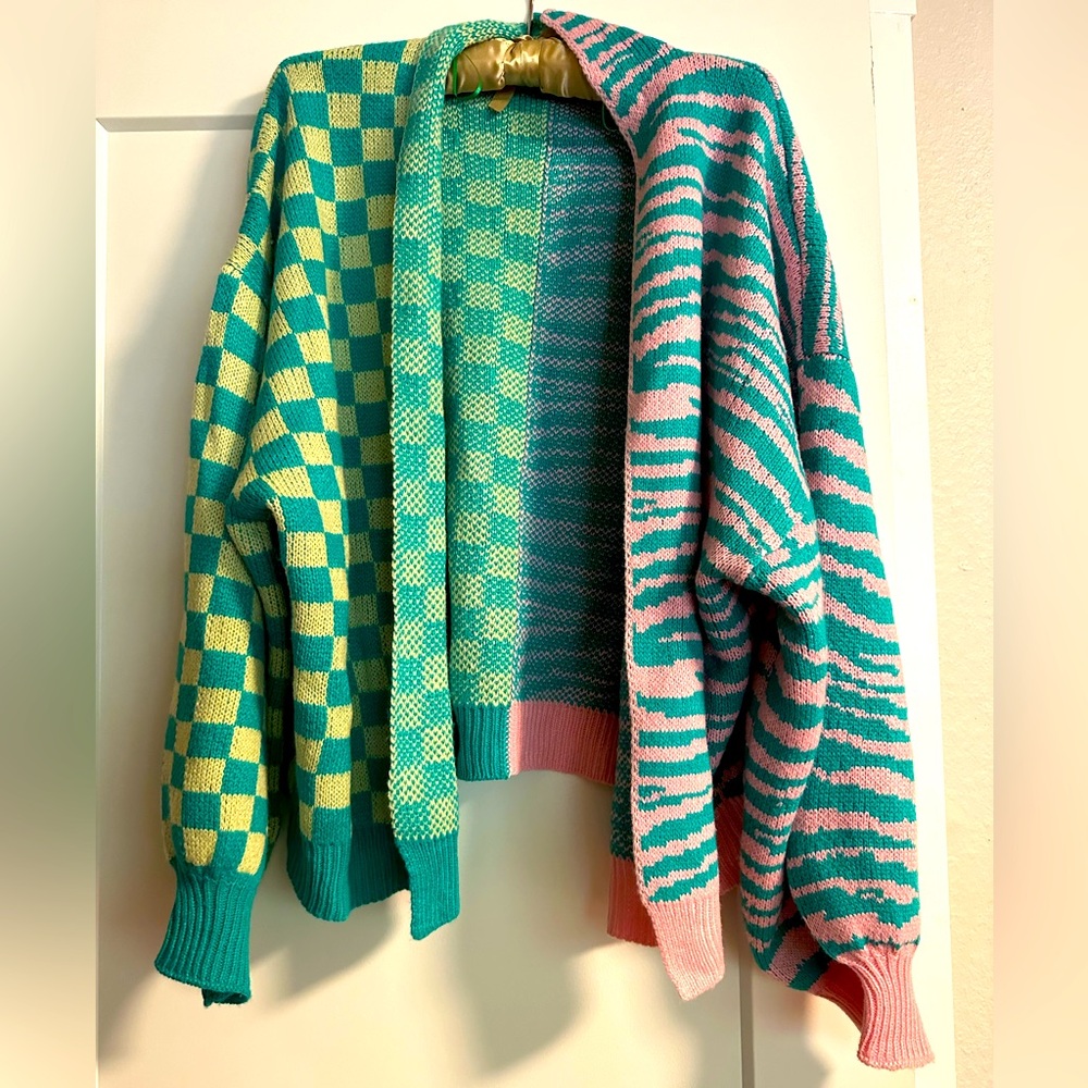 Dressed in LALA Multicolor Checkered and Striped Cardigan
